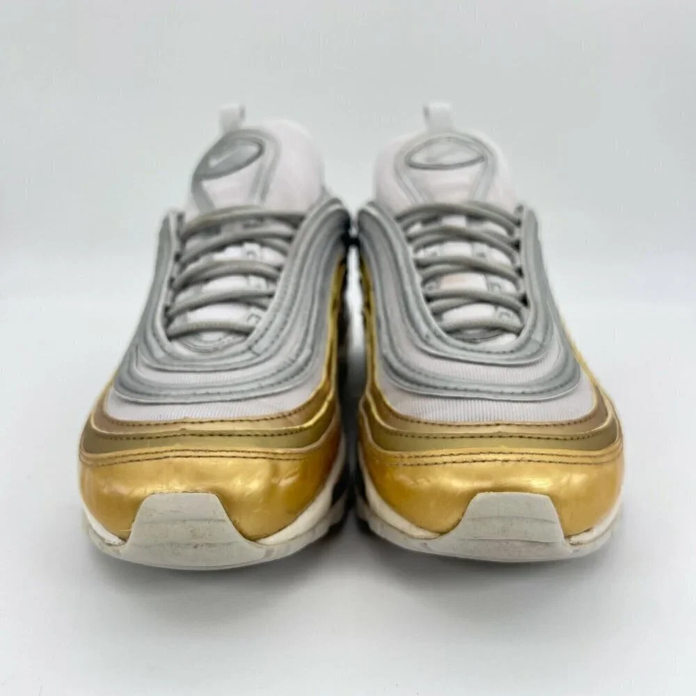 Nike Air Max 97 SE White Metallic Gold Women Running Shoes AQ4137-001 Size 8